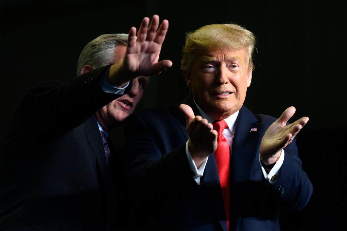 President Trump and House Minority Leader Kevin McCarthy speak on water accessibility Wednesday in Bakersfield.