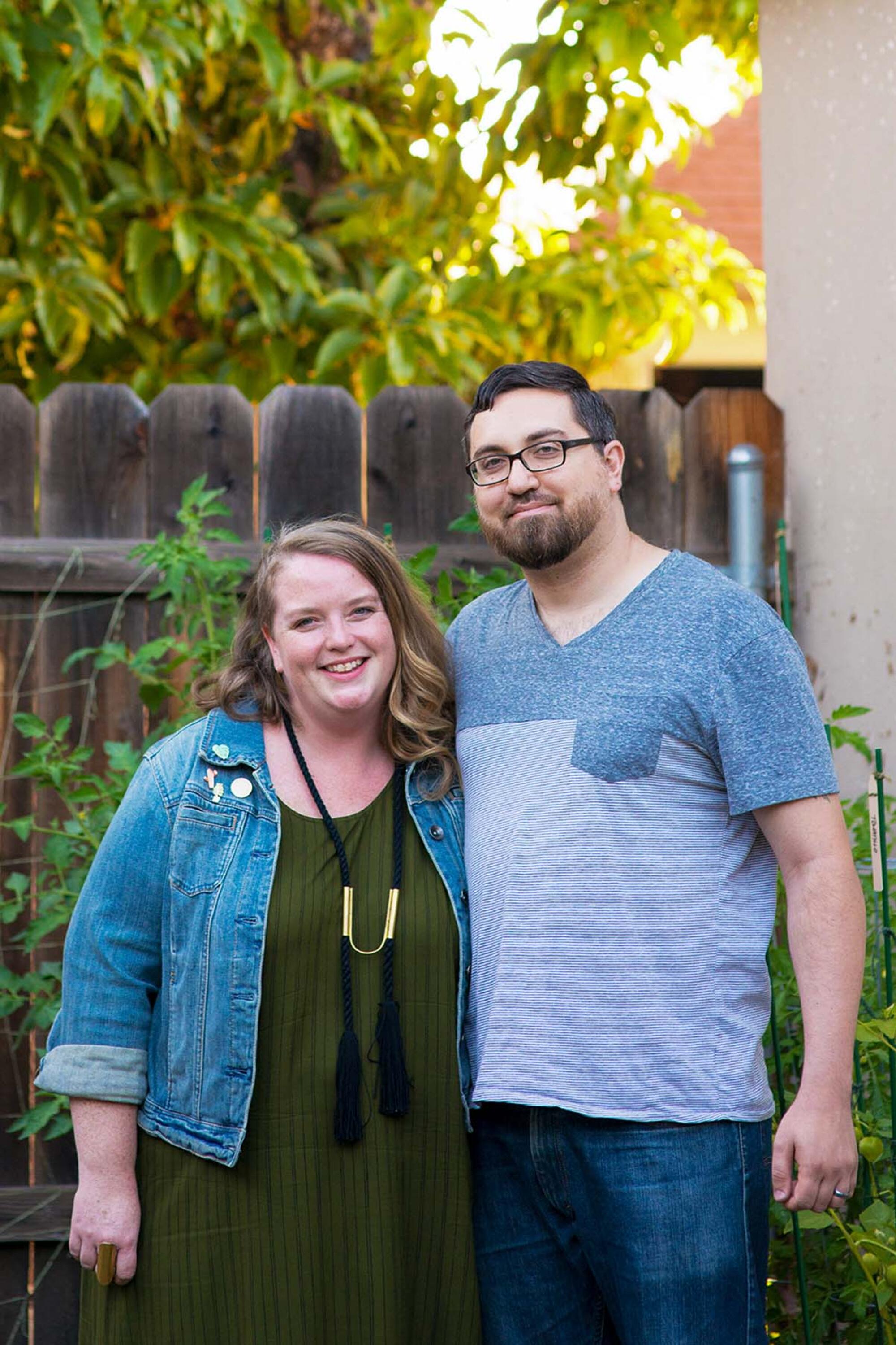 A woman and a man outside. 