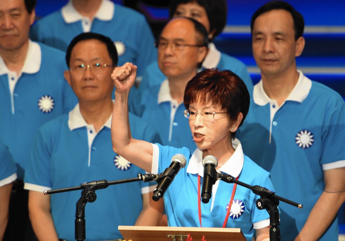 Nationalist Party candidate Hung Hsiu-chu, seen in July, has little support from voters in Taiwan, some of whom say they find her off-putting and unpresidential.