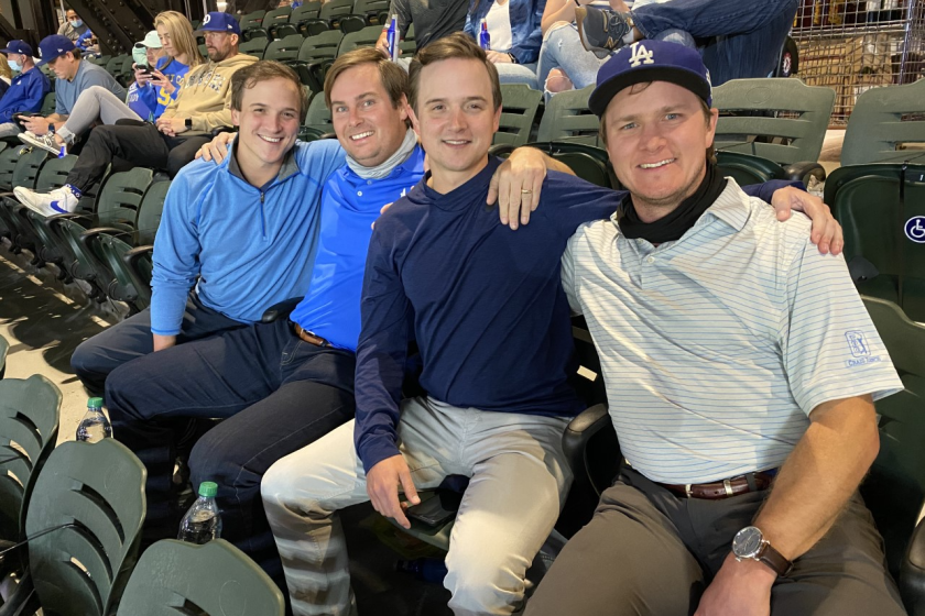 Clayton Kershaw's longtime friends attend Game 4 of the NLCS between the Dodgers and Atlanta Braves.