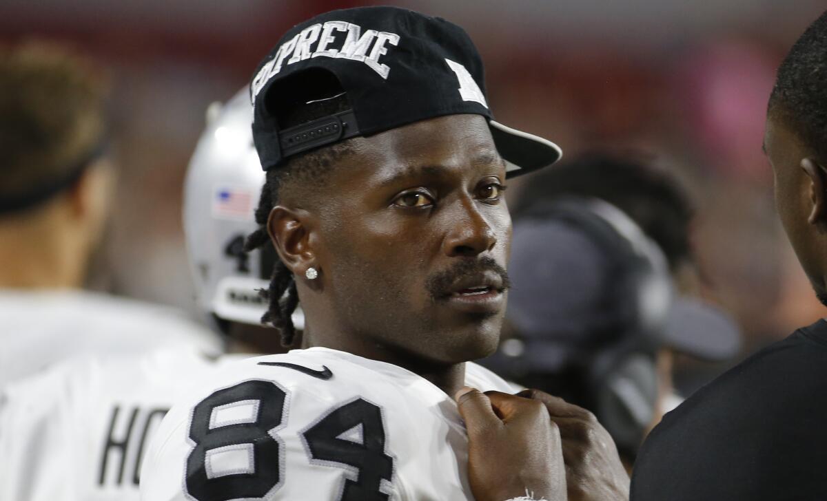 Oakland Raiders wide receiver Antonio Brown stands on the sideline during a game against the Arizona Cardinals on Aug.15.