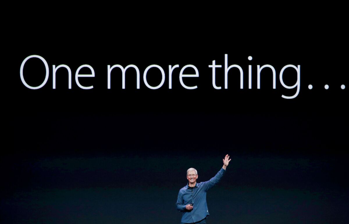 Apple CEO Tim Cook announces the Apple Watch during an Apple special event on September 2014 in Cupertino, California.