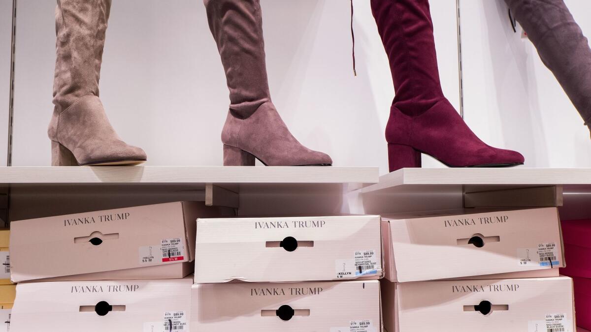 Ivanka Trump brand boots at a department store in New York.