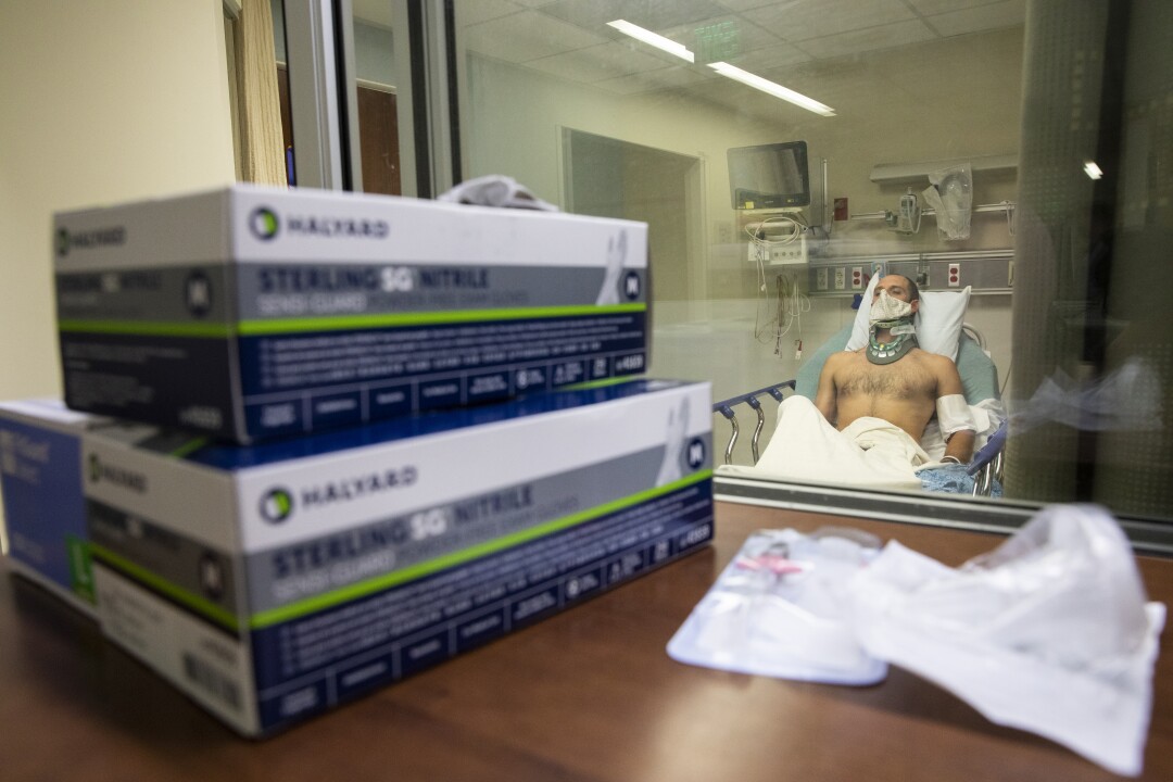 A patient, who did not want to be named, waits in the Emergency Department at Scripps Memorial Hospital Encinitas