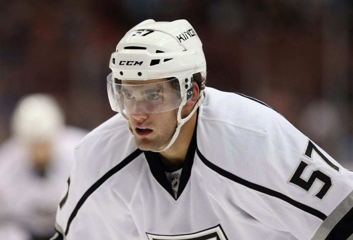 The Kings' Linden Vey plays in a preseason game against the Ducks on Sept. 17.