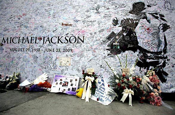 A fan tribute board to Michael Jackson outside Staples Center.