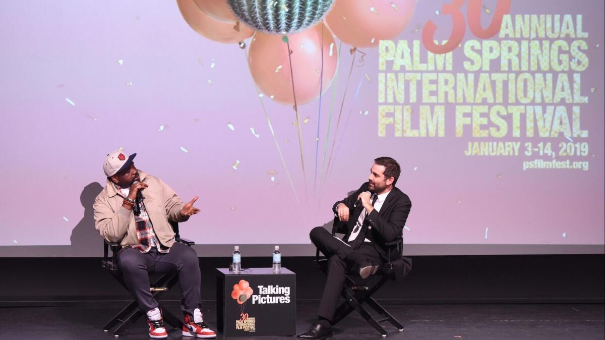 Brian Tyree Henry (left) and Michael Lerman, artistic director of the Palm Springs International Film Festival, attend a screening of "Spider-Man: Into the Spider-Verse."