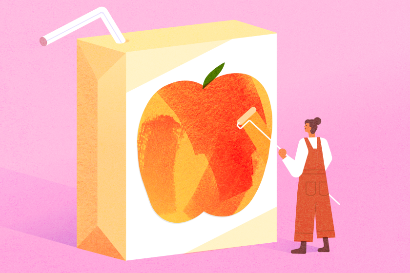 Illustration of a juicebox with an apple being repainted