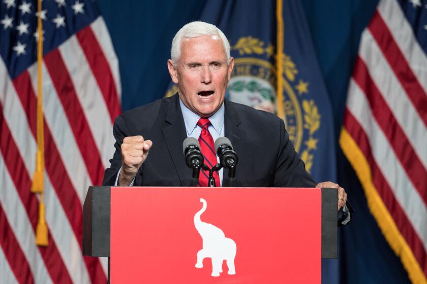 MANCHESTER, NH - JUNE 03: Former Vice President Mike Pence addresses the GOP Lincoln-Reagan Dinner on June 3, 2021 in Manchester, New Hampshire. Pence's visit to New Hampshire would be the first time back since he was Vice President. (Photo by Scott Eisen/Getty Images)