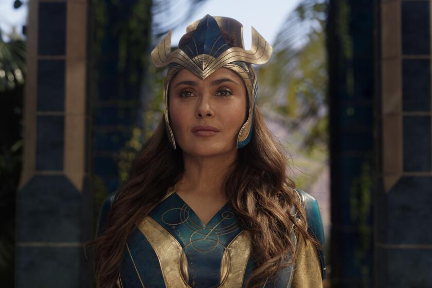 Ajak (Salma Hayek) in Marvel Studios' ETERNALS. Photo courtesy of Marvel Studios. ©Marvel Studios 2021. All Rights Reserved.