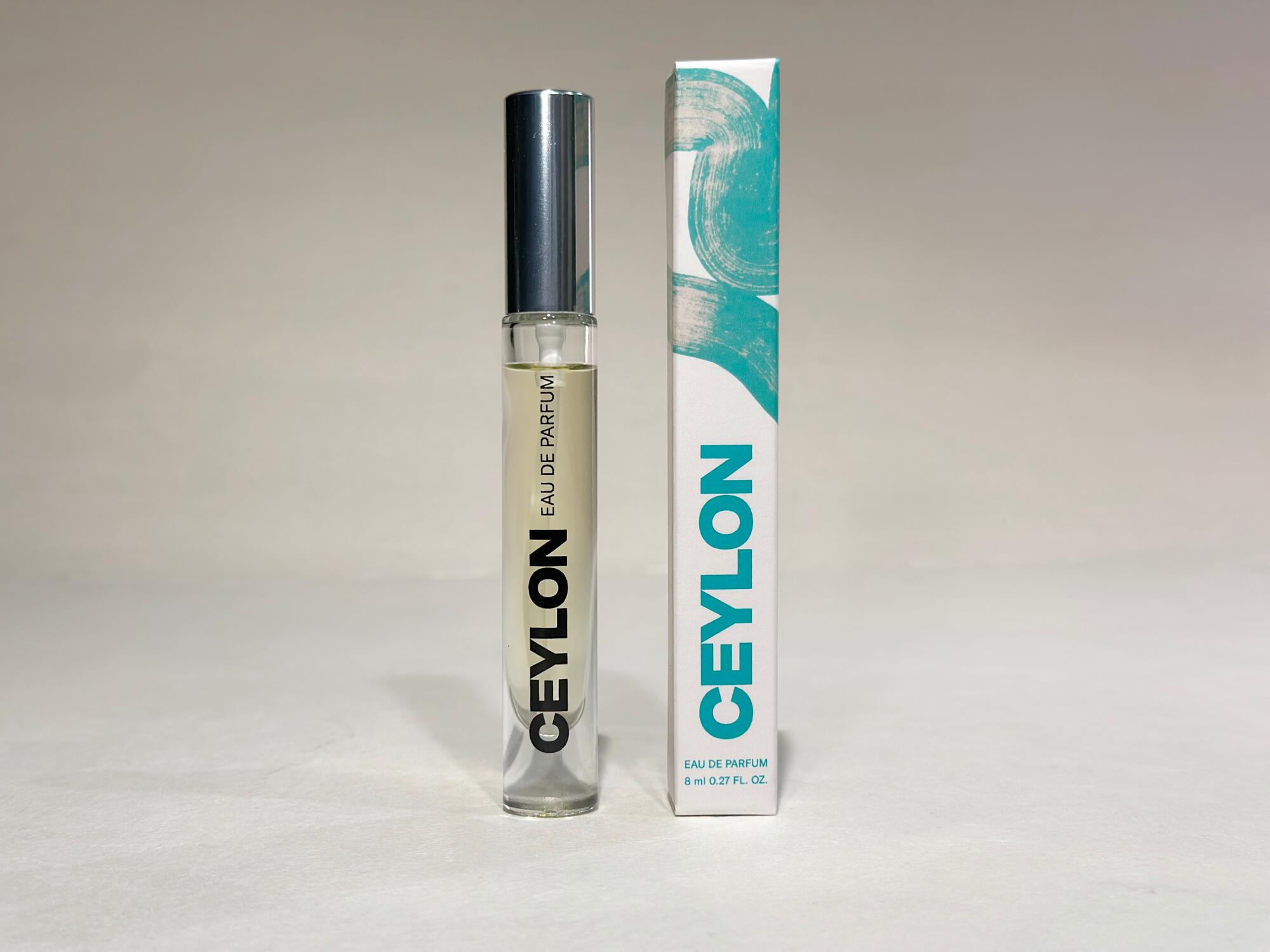 A bottle and container for Ceylon Eau De Parfum.