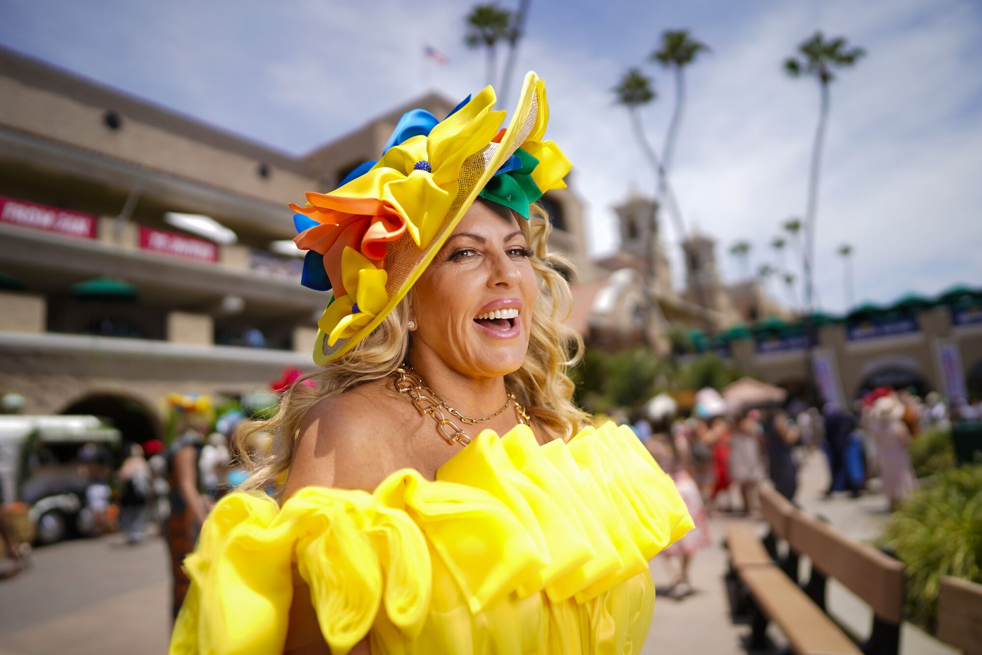 Deena Von Yokes was among the race fans taking part in the tradition of wearing hats on opening day.