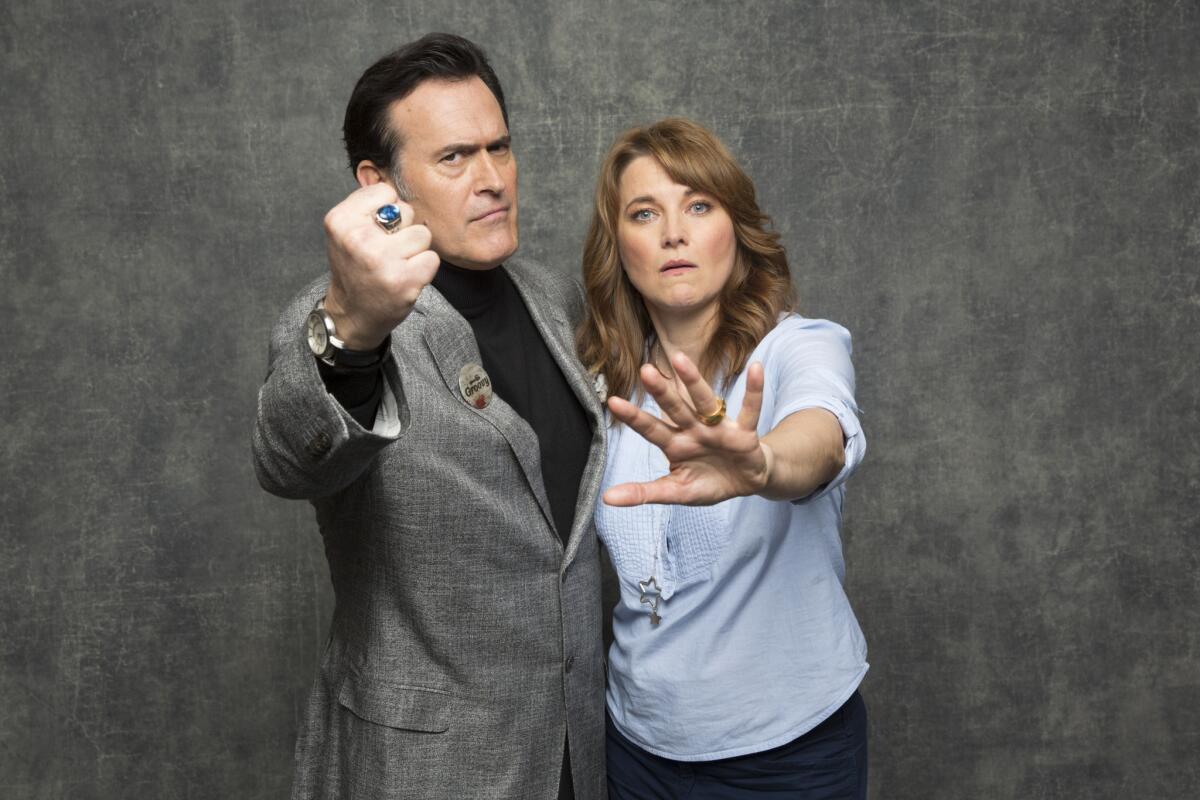 Bruce Campbell, left, and Lucy Lawless star in the new Starz series "Ash vs. Evil Dead."