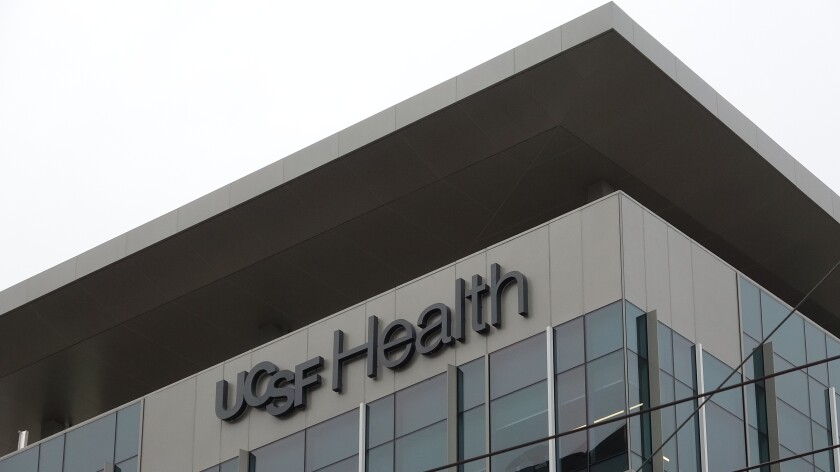 Close-up of building signance for UCSF Health 