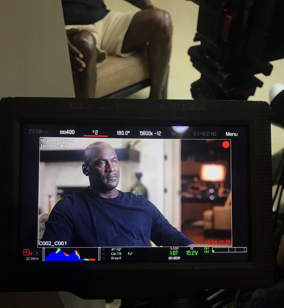 Michael Jordan is filmed while being interviewed for the documentary series "The Last Dance."