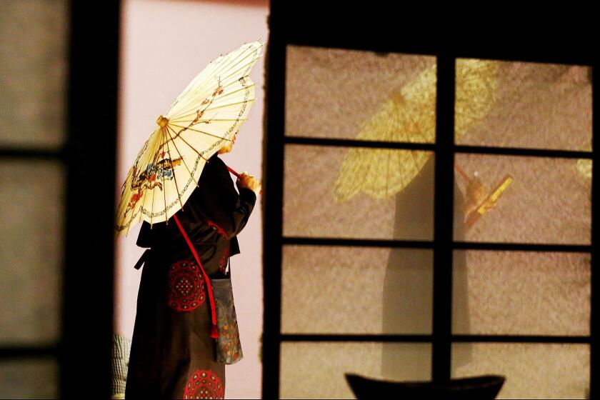 LOS ANGELES, CALIF. - MAR. 29, 2019. Cast members rehearse Pacific Opera Project's bilingual production of "Madama Butterfly," with Japanese roles sung in Japanese and American roles sung in English. The unique production opens at the Aratani Theater in Los Angeles on Saturday, April 6, 2019. (Luis Sinco/Los Angeles Times)