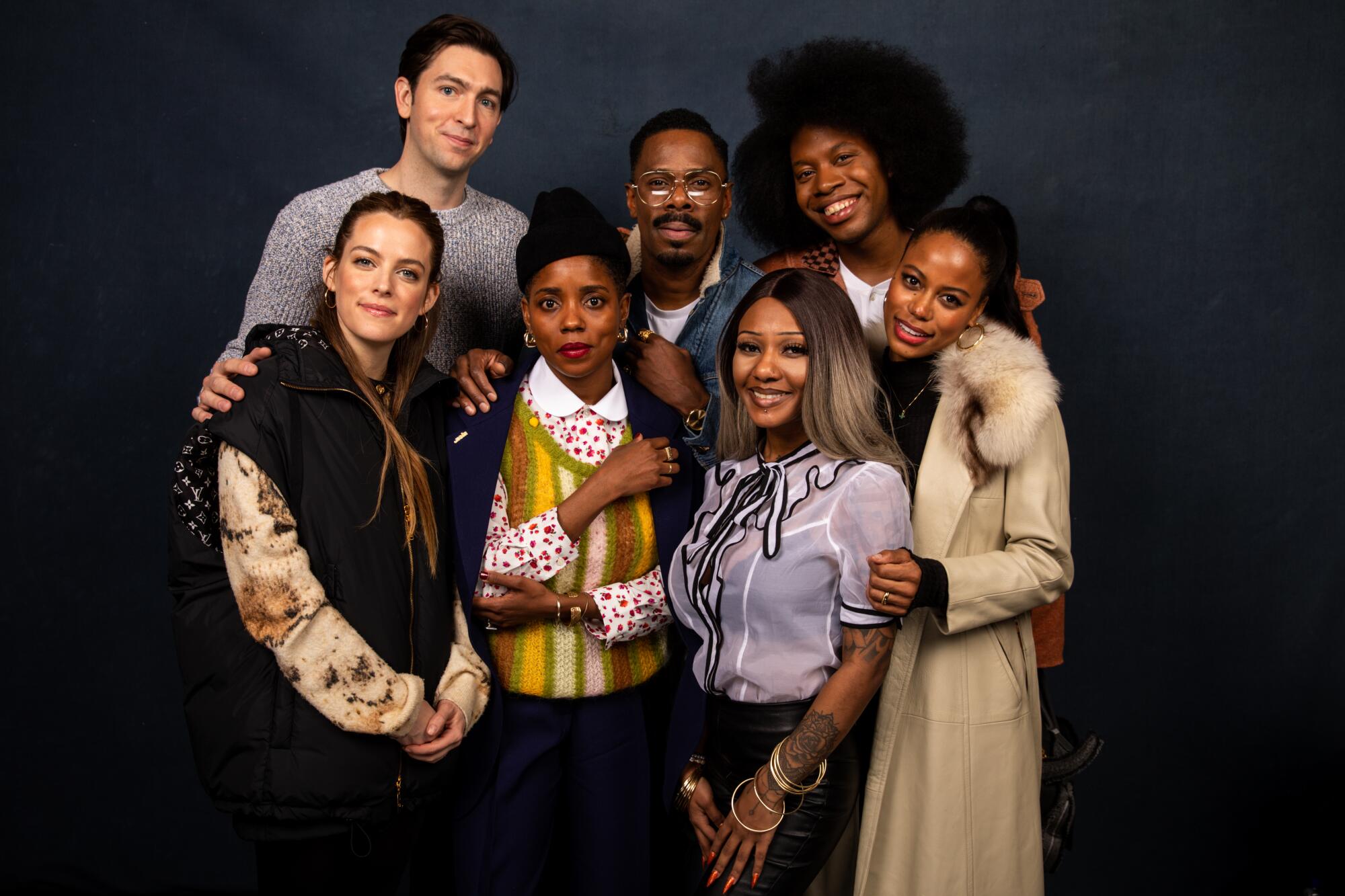 Actors Riley Keough and Nicholas Braun, director/co-writer Janicza Bravo, actor Colman Domingo, subject A’Ziah King, co-writer Jeremy O. Harris and actor Taylour Paige of “Zola”