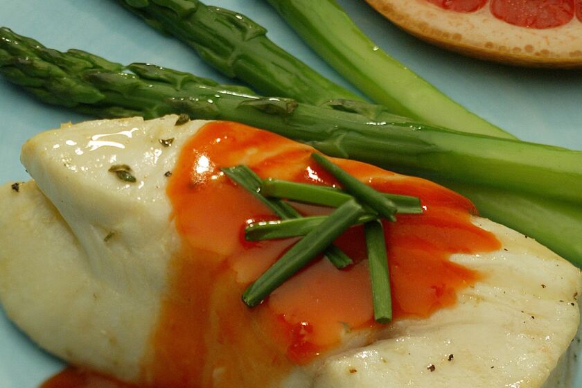 Sweet citrus complements a meaty fish. Recipe: Halibut with grapefruit and blood orange sauce