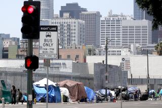 Los Angeles, CA - Tents that serve as shelter for homeles people line the sidewalk along FGifth Street in downtown Los Angeles. The homeless population continued to rise dramatically in the last year, increasing by 9% in Los Angeles County and 10% in the city of Los Angeles. Efforts to house people, which include hundreds of millions of dollars spent on shelter, permanent housing and outreach, have failed to stem the growth of street encampments, as reflected in the annual point-in-time count released Thursday, June 29, 2023, by the Los Angeles Homeless Services Authority. June 29: in Los Angeles on Thursday, June 29, 2023 in Los Angeles, CA. (Luis Sinco / Los Angeles Times)