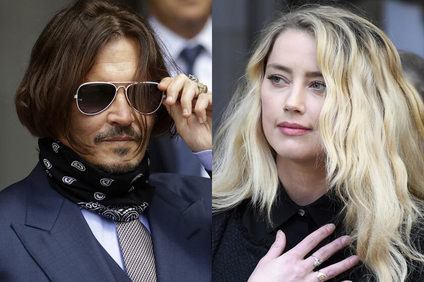 A collage of a man with long hair wearing sunglasses next to a blond woman