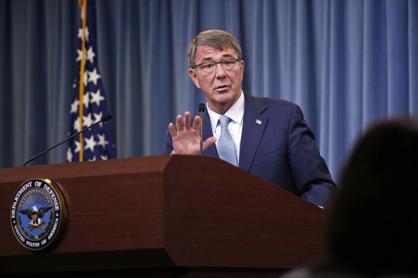 Defense Secretary Ash Carter speaks during a news conference at the Pentagon, Thursday, June 30, 2016, where he announced new rules allowing transgender individuals to serve openly in the U.S. military. (AP Photo/Alex Brandon)