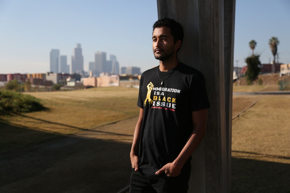 Jonathan Perez, an Afro Colombian activist in the U.S. illegally, at Los Angeles State Historic Park.