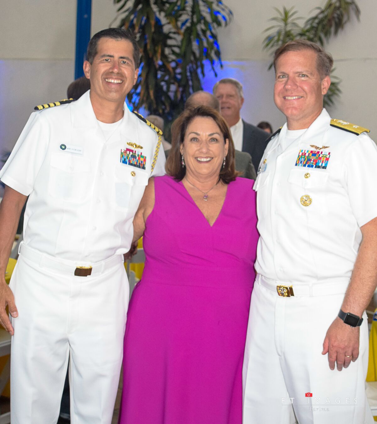 Navy Capt. Mark Nieswiadomy, North San Diego Business Chamber President and CEO Debra Rosen and Rear Admiral Mark Rosen.
