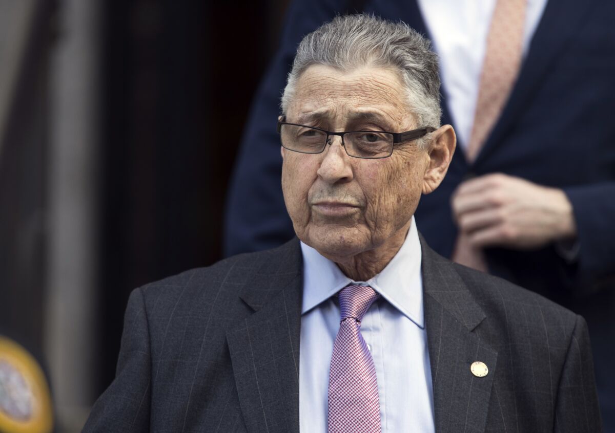 FILE - In this May 11, 2018 file photo, former New York Assembly Speaker Sheldon Silver leaves federal court in New York. Silver has been released from a federal prison on furlough, while he awaits potential placement to home confinement. That's according to a person familiar with the matter who spoke with The Associated Press on Tuesday (AP Photo/Mary Altaffer, File)