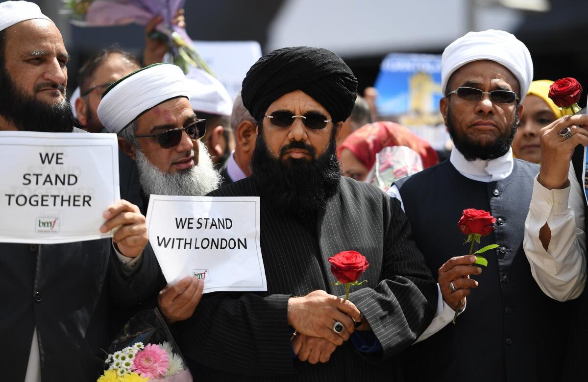 Musilm Imam's join together with other religious leaders in a multi-faith service to condemn the London Bridge terror attacks in London, Britain on June 7, 2017.