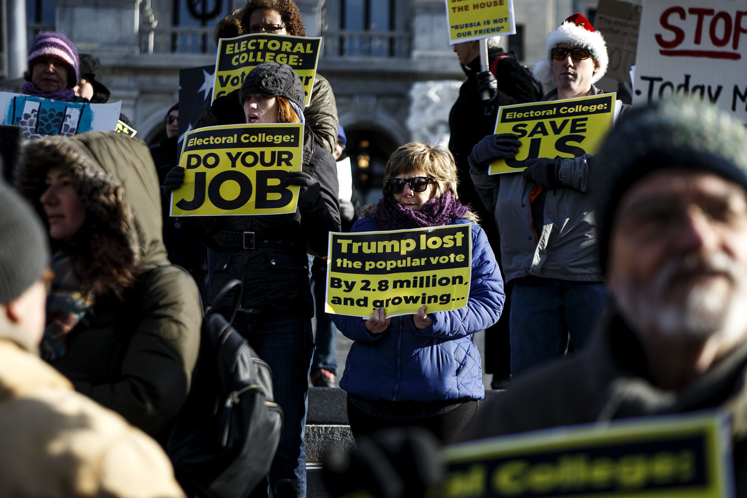 Protesters in Pennsylvania demonstrate against an electoral college victory for Donald Trump. 