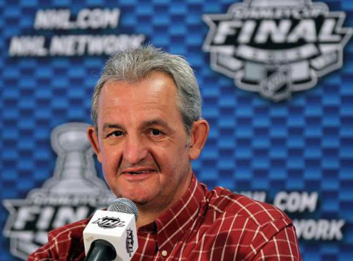 Kings Coach Darryl Sutter talks to the media the day after the Game 1 victory over the Devils.