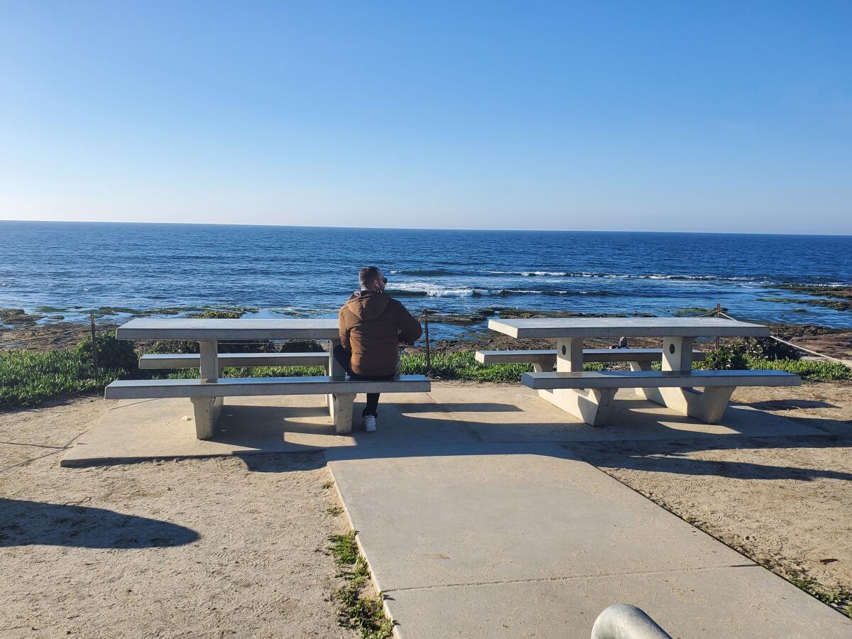Benches at lookouts along Whale View Point in La Jolla provide a place to sit and watch the ocean.