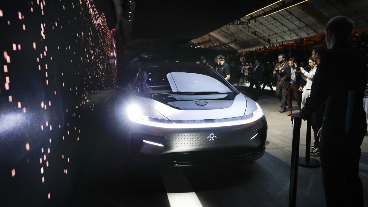 Faraday Future's FF91 electric car is unveiled during a news conference at CES International in Las Vegas in January 2017.