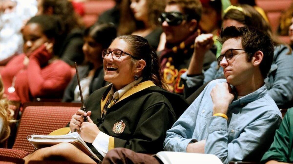 Jessie Valdez, left, attends Janet Batchler's "Harry Potter" franchise class at USC's School of Cinematic Arts.