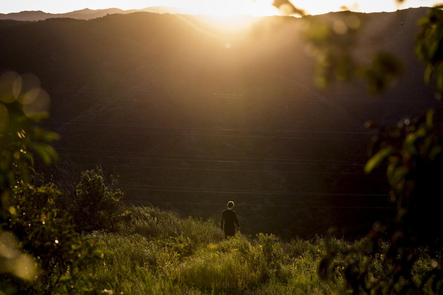 As the sun sets behind the Santa Monica Mountains, Berggruen walks down fro