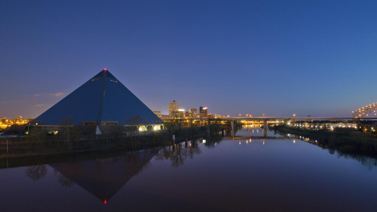 The skyline of Memphis at dusk. With a 21-day advance purchase ticket, you can fly to the Tennessee city for $252.