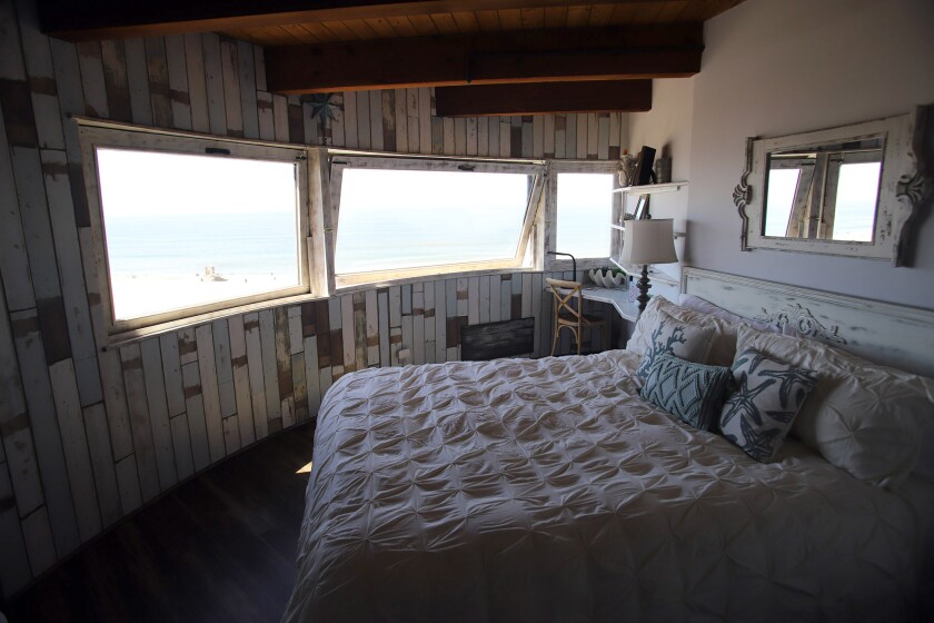 A master bedroom of the Water Tower House in Seal Beach. 