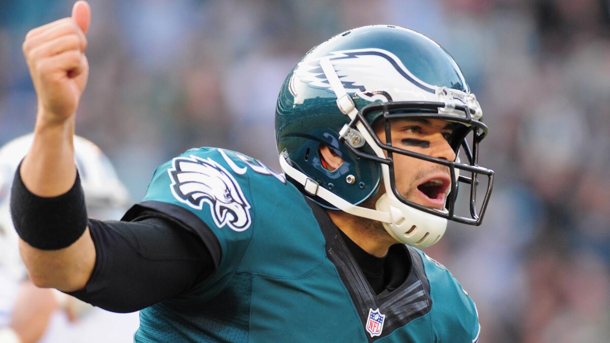 Philadelphia Eagles quarterback Mark Sanchez celebrates during the third quarter of a 43-24 victory over the Tennessee Titans on Sunday.