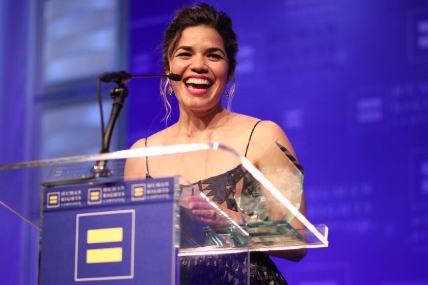 America Ferrera accepts the HRC Ally for Equality Award at the Human Rights Campaign's L.A. gala on March 18.