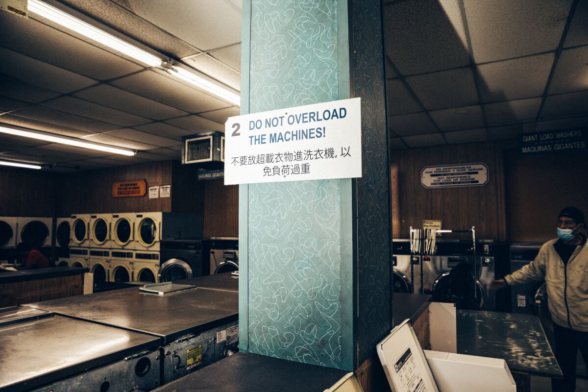 Advertising board inside the laundromat