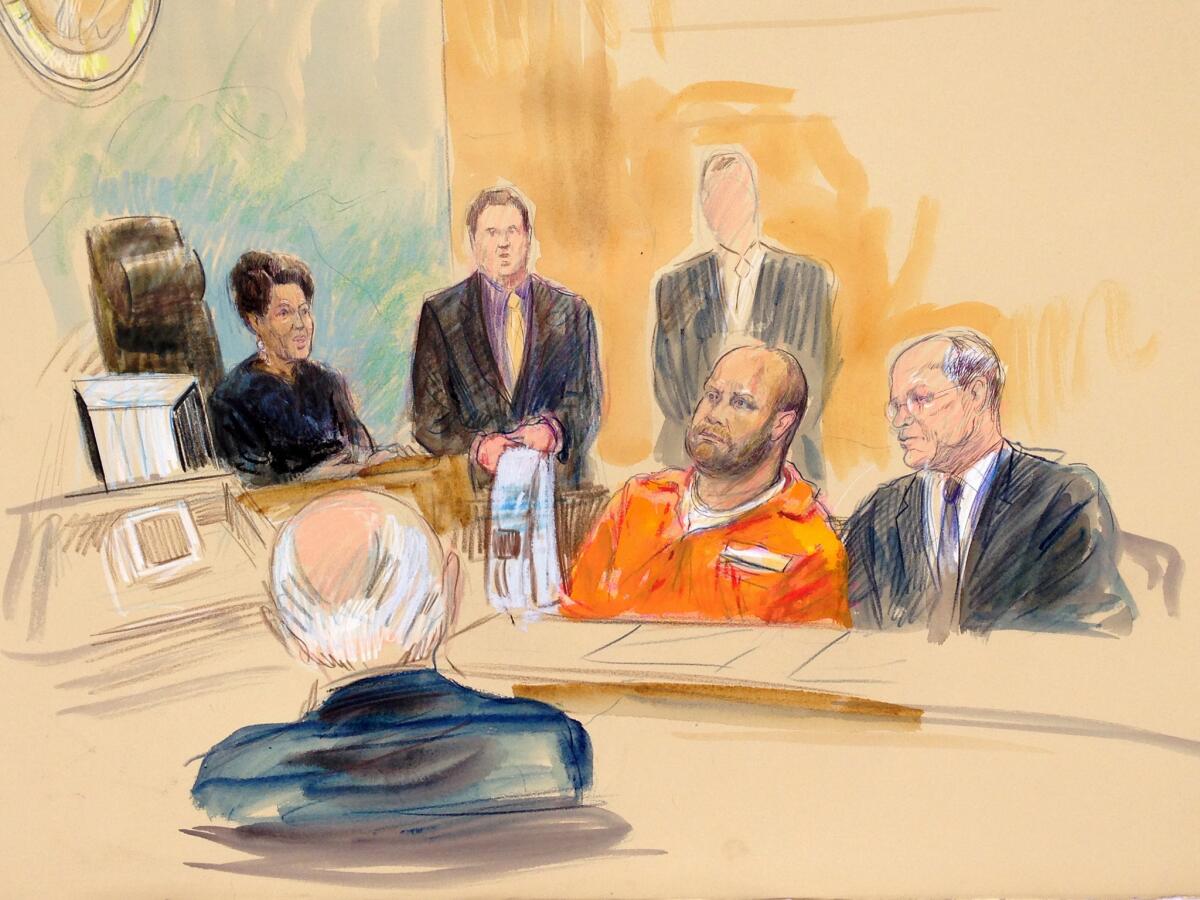 A courtroom rendering shows U.S. Magistrate Judge Deborah Robinson, left, presiding during Omar Gonzalez's court appearance in Washington on Oct. 1, 2014.