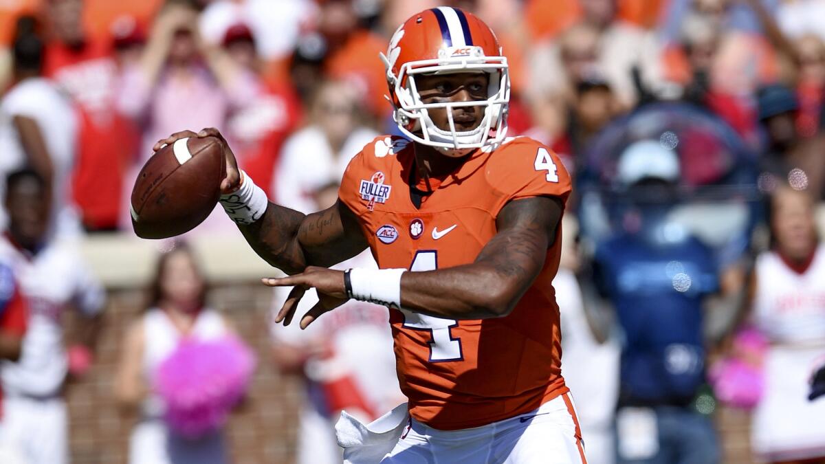 Clemson quarterback Deshaun Watson sets up to pass against North Carolina State on Saturday.