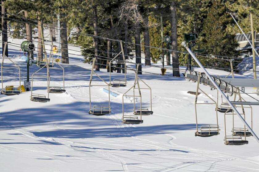 WRIGHTWOOD, CA - MARCH 24, 2020 - Mountain High ski-lifts and ski-slopes are at stand still and empty due to the state-wide lockdown caused by coronavirus pandemic.(Irfan Khan / Los Angeles Times)