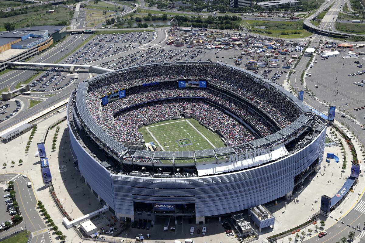 An aerial view of MetLife Stadium in East Rutherford, N.J. The stadium will host the 2026 World Cup final.