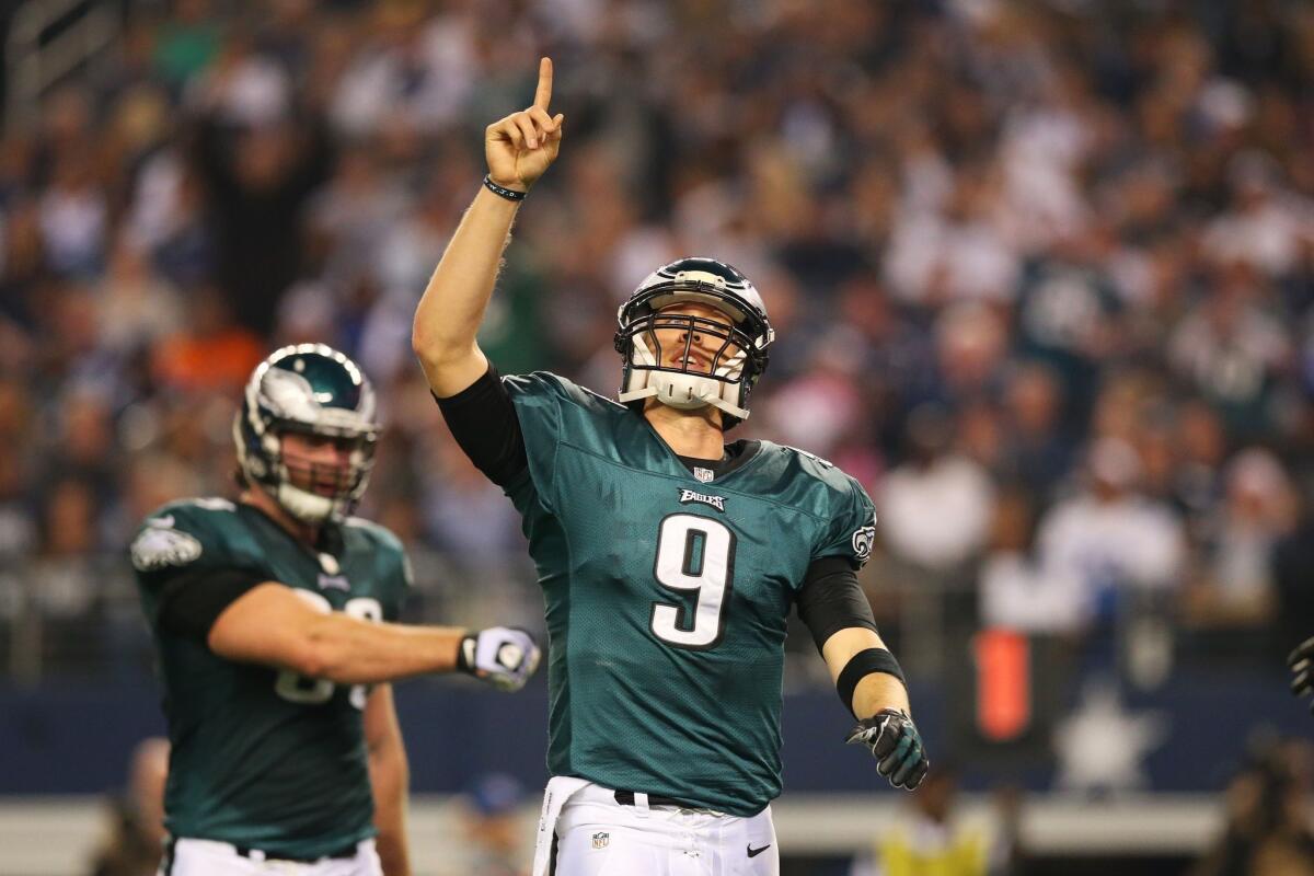 Nick Foles of the Philadelphia Eagles celebrates a second-quarter touchdown against the Dallas Cowboys.