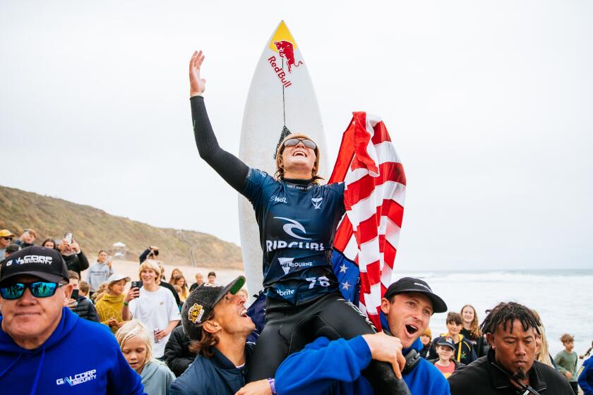 BELLS BEACH, VICTORIA, AUSTRALIA - APRIL 3: Caitlin Simmers of the United States after winning the Final at the Rip Curl Pro Bells Beach on April 3, 2024 at Bells Beach, Victoria, Australia. (Photo by Aaron Hughes/World Surf League via Getty Images)