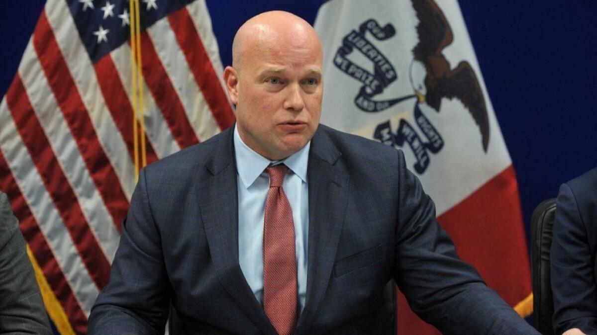 Acting Atty. Gen. Matthew Whitaker speaks at a law enforcement conference in Des Moines on Nov. 14.