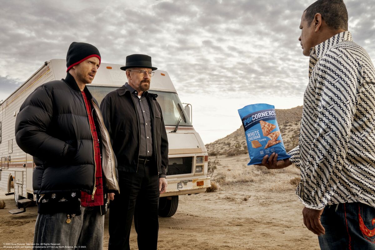 Serena Williams, other mega stars play for laughs in Super Bowl ads Three men talk in a scene from the Frito-Lay PopCorners 2023 Super Bowl spot.