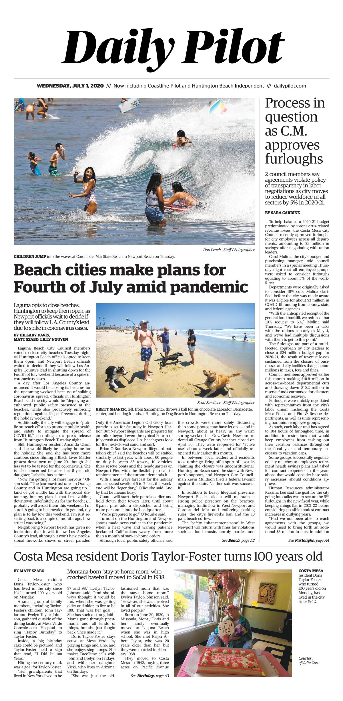 Daily Pilot e-Newspaper: Wednesday, July 1, 2020 Cover