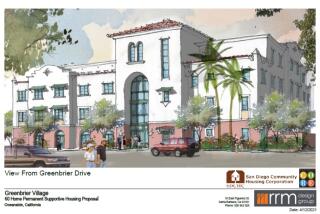 Aa rendering of the 60-unit Greenbrier Village in Oceanside.